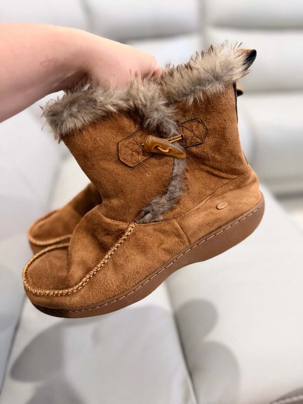 Kooba Faux Fur Slipper Booties Size L (8-9) Brown Suede Feel - Picture 3 of 6